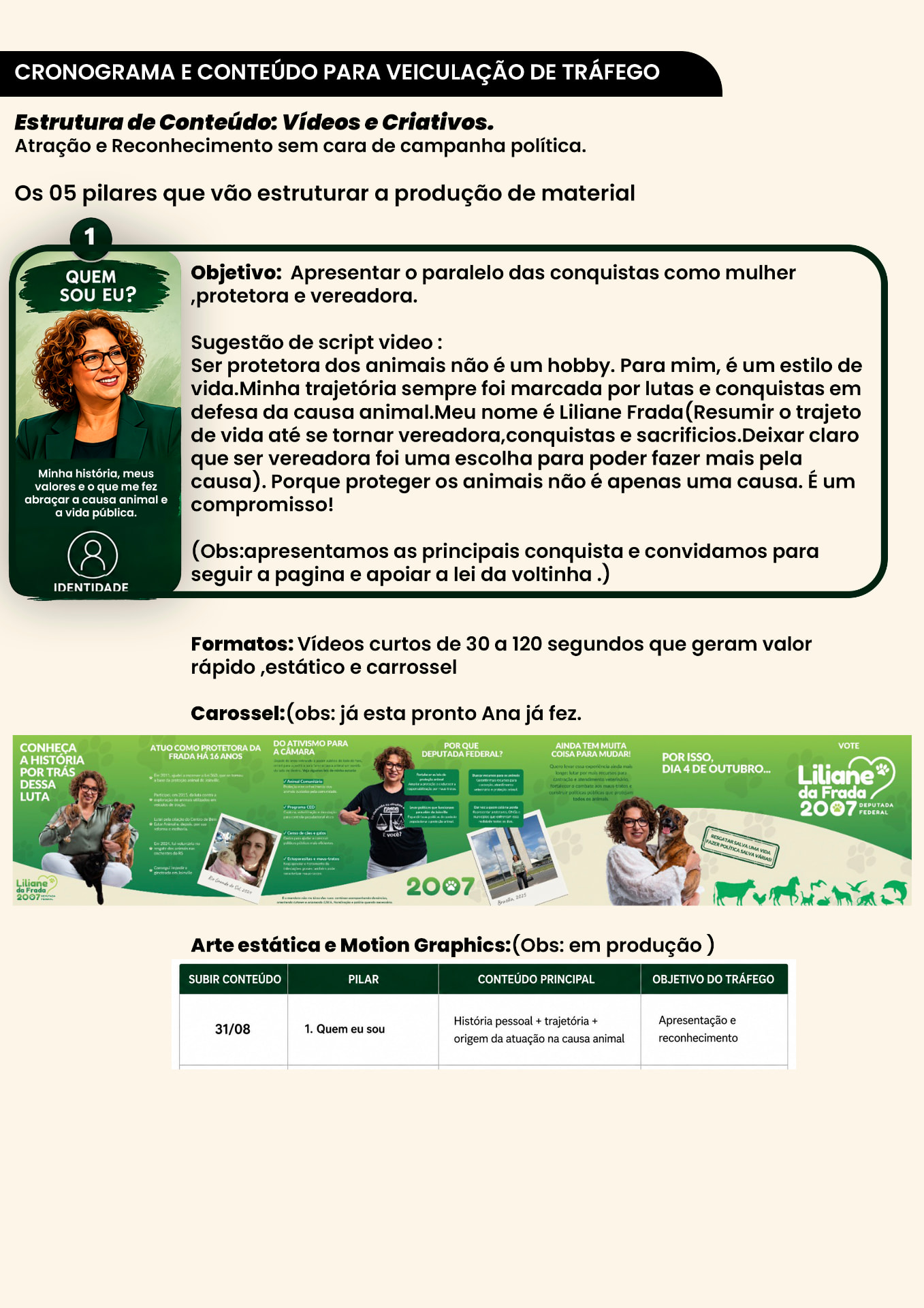 Cronograma e conteúdo para veiculação de tráfego, parte 2: pilar Quem sou eu, formatos de vídeo, carrossel e tabela de conteúdo